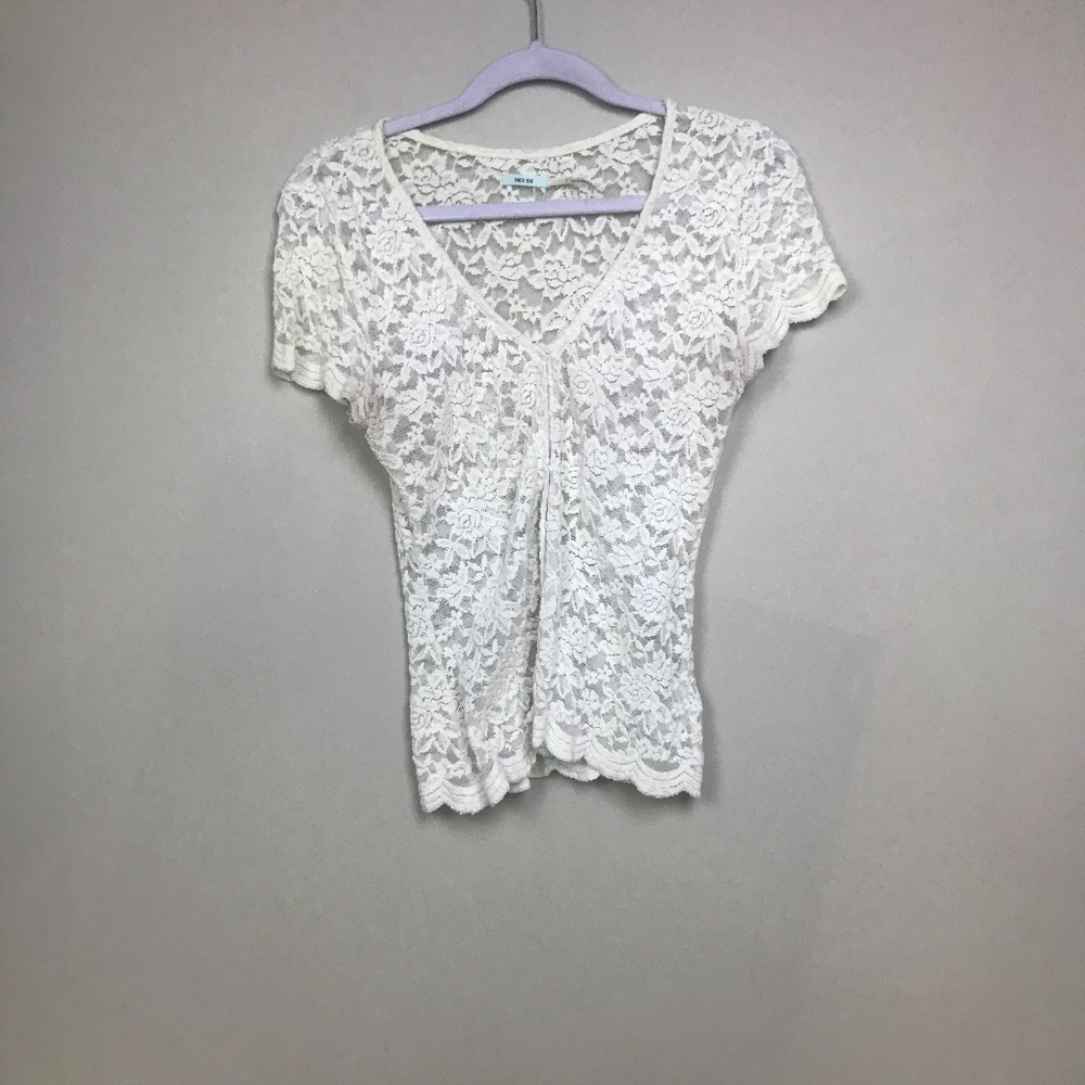 Women's Sm KIMCHI BLUE Cream Lace Button Up Blouse